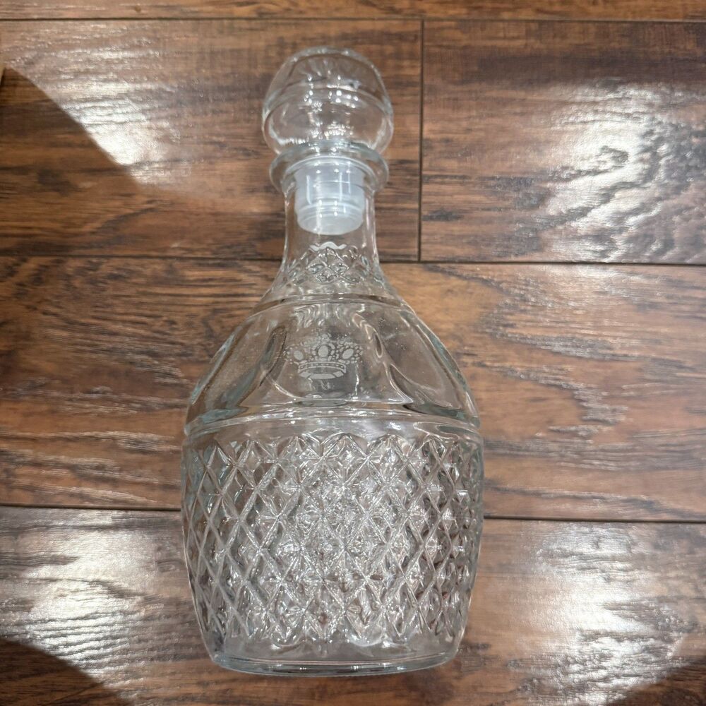 Princess House Wine Decanter 498 Bottle Diamond Cut Crystal in Box, crown, D8
